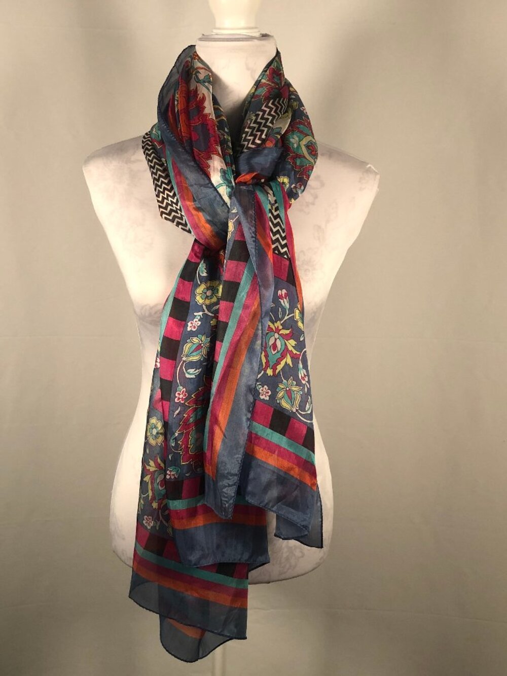 100% Silk Floral Paisley Wrap Shawl Scarf | Oversized Statement Wrap | 97" x 43" - Picture 4 of 15